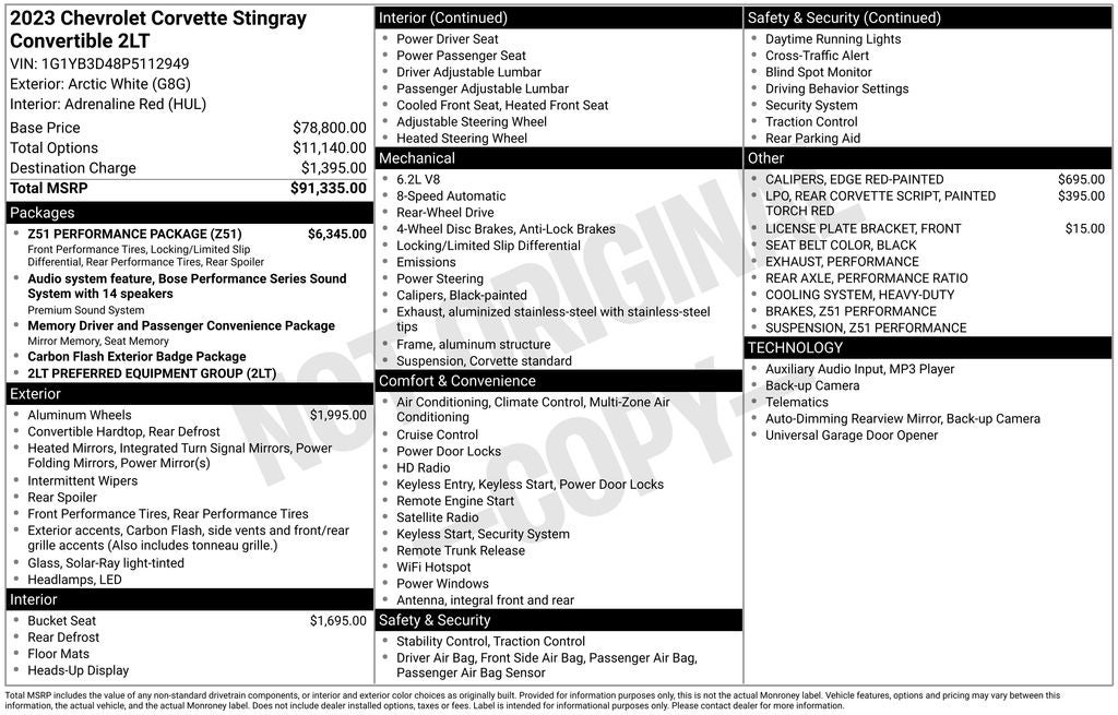 2023 Chevrolet Corvette Stingray 2LT