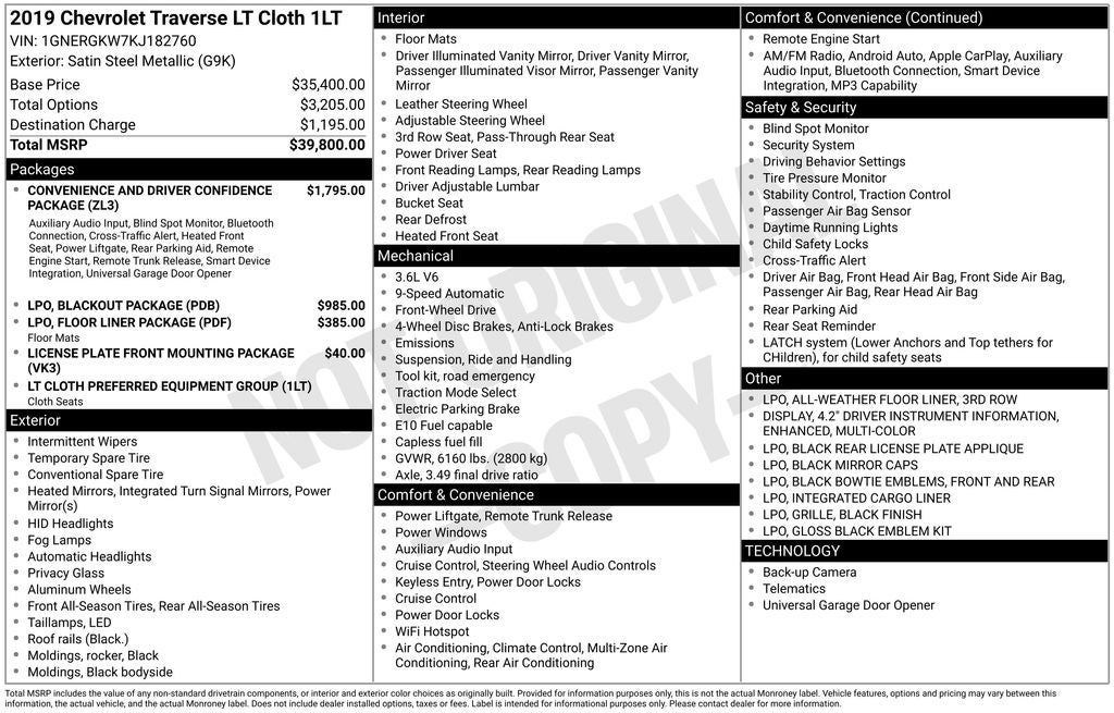 2019 Chevrolet Traverse LT Cloth w/1LT