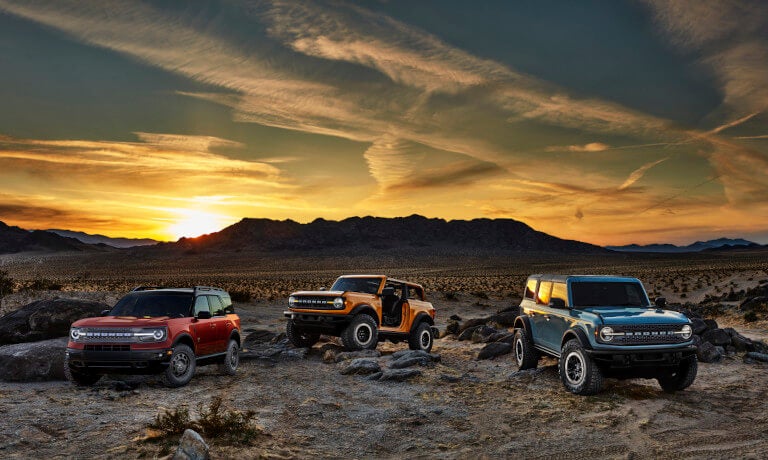 2026 Ford Bronco lineup in the desert