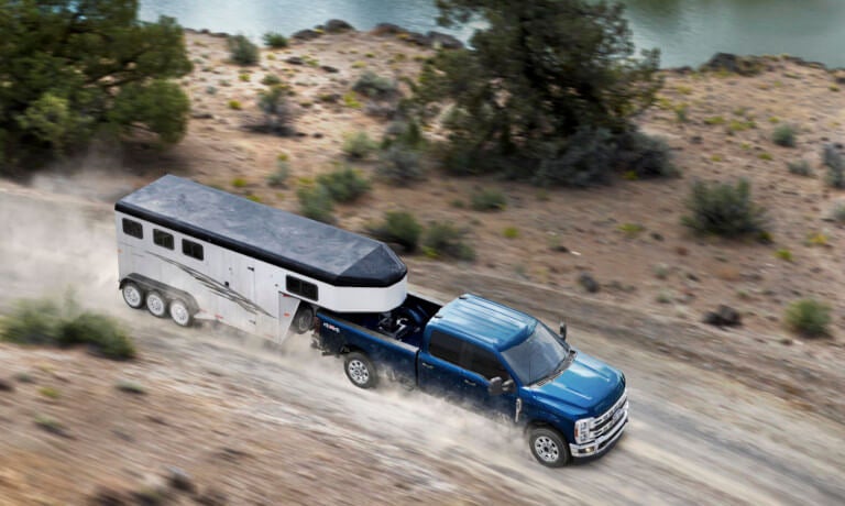 2026 Ford Super Duty towing trailer from above